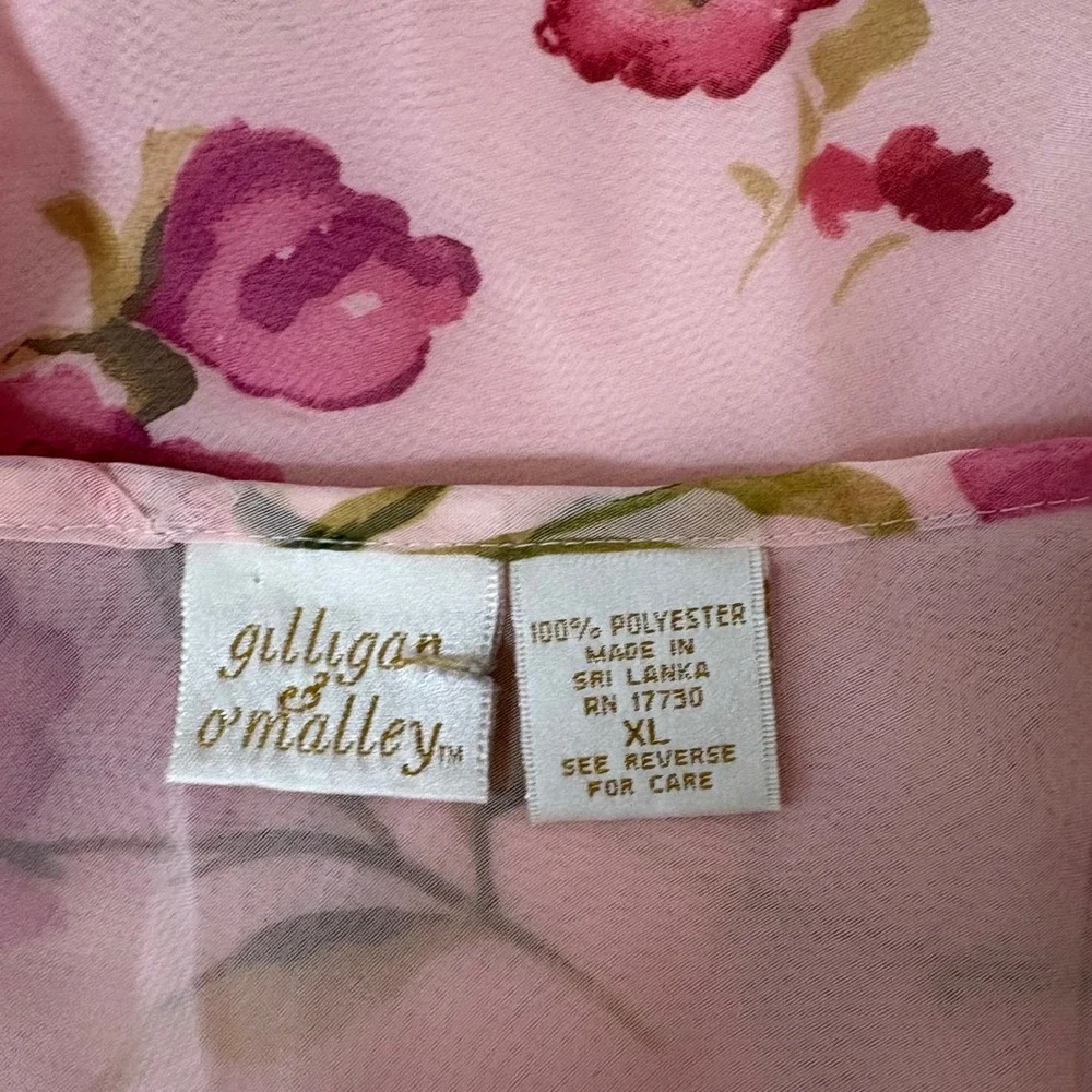 Gilligan & O'Malley Pink Floral Chiffon Chemise Nightgown XL Sheer Sleepwear